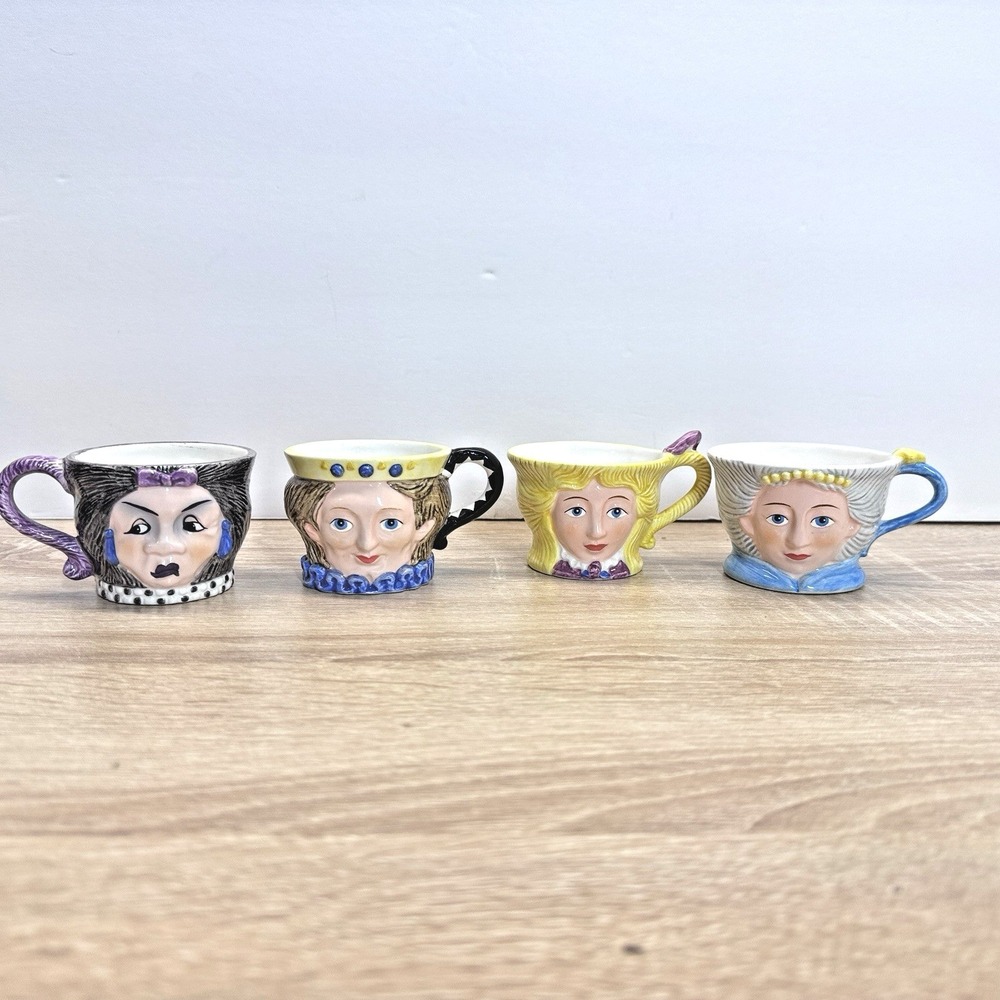 Department 56 Alice in Wonderland 1996 Character Cups Set of 4 Ceramic